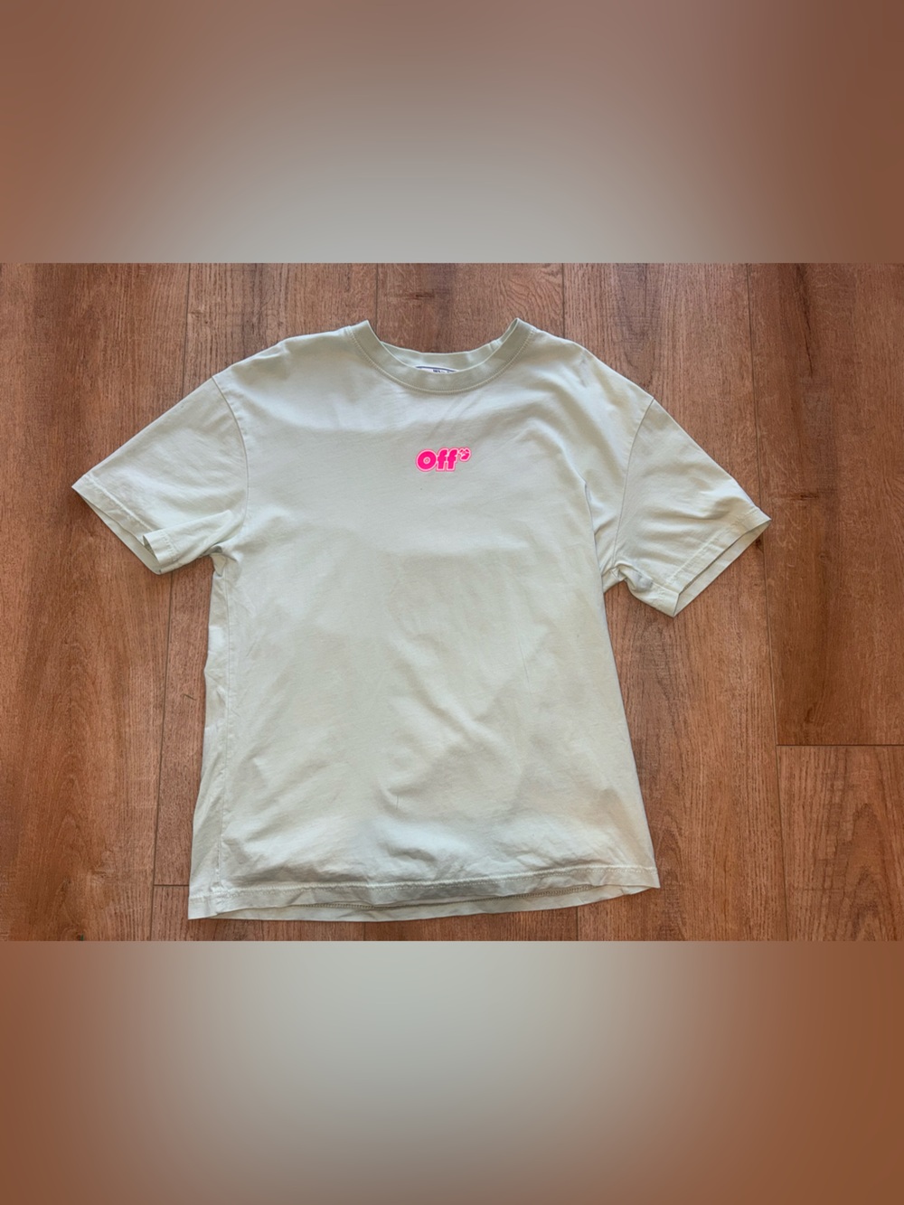 Off-White mens teal Short Sleeve Tee with Neon Pink OFF Chest Logo🔺